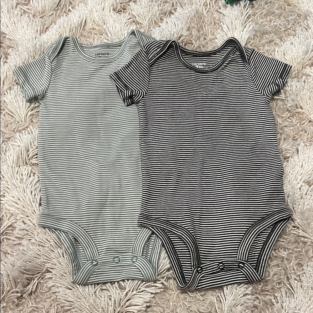 Carter’s Striped Short-Sleeve Baby One-Piece Duo - Green & Black